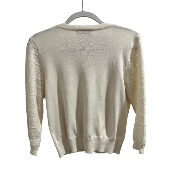 🍒 2/$20 🍒 Ivory Button-Up Pierced Sleeve Cardigan sz Small - Picture 6 of 7